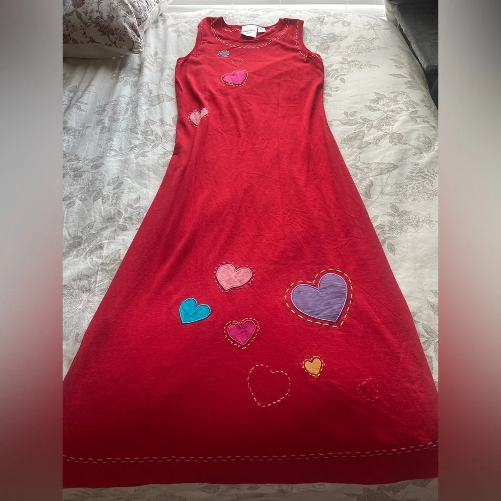 Michael Simon Vintage Red Heart Patchwork Sleeveless Maxi Dress Medium 90s Artsy